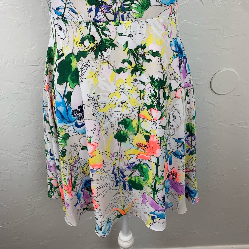 Express Neon Floral high neck skater mini dress 4 - Picture 4 of 11